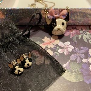 Betsey Johnson Frenchie Necklace & Stud Earrings